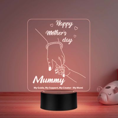 Happy Mothers Day 3D Illusion Night Lamp with Automatic Color Changing Light & USB Powered Mom Hand Holding Design Emotional Gift for Mom from Daughter & Son